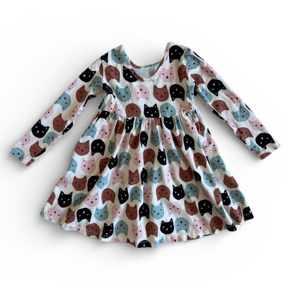 Hanna Andersson Cat Print Long Sleeve Twirl Dress Organic Cotton Multi Girls 4 - Picture 3 of 7